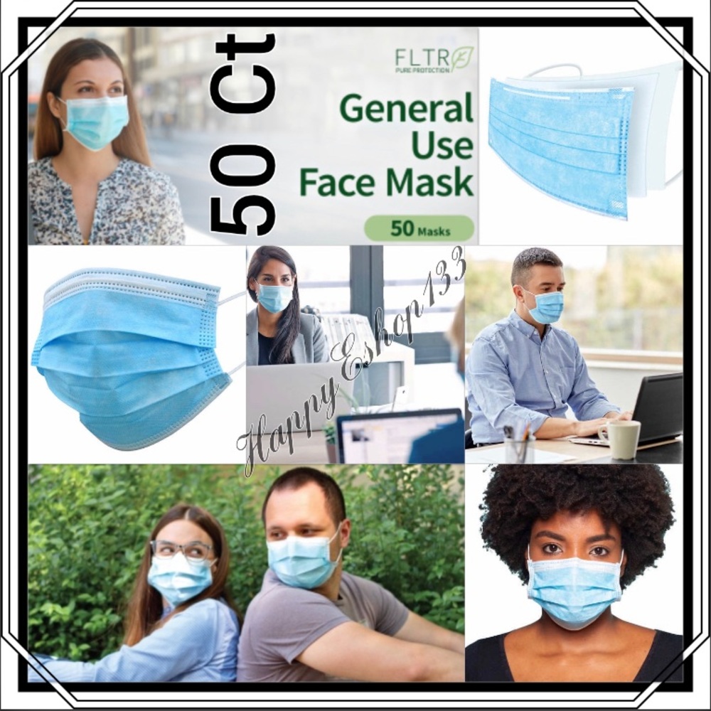 FLTR Pure Protection Face Masks Covers, 50-Ct,Blue